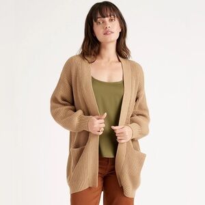 Quince oversized organic cotton Women's Cardigan camel tan M